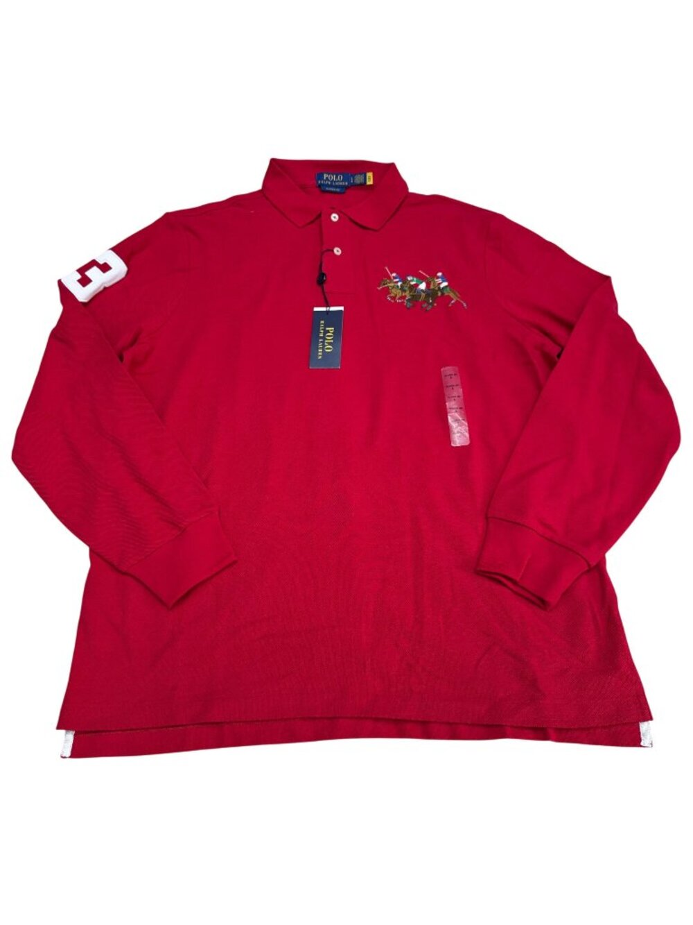 Polo Ralph Lauren Men's Classic Fit Red LS Polo Shirt Triple Pony, Size L NWT